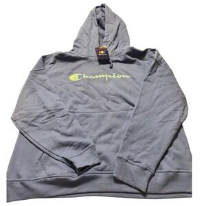 Champion Hoodie Pullover Hooded Sweatshirt Light Blue Logo Graphic Size 2XL